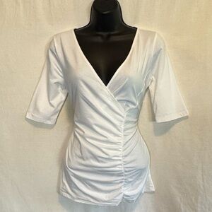 F-16 Ann Taylor‎ White Short Sleeve Pullover Blouse Size S